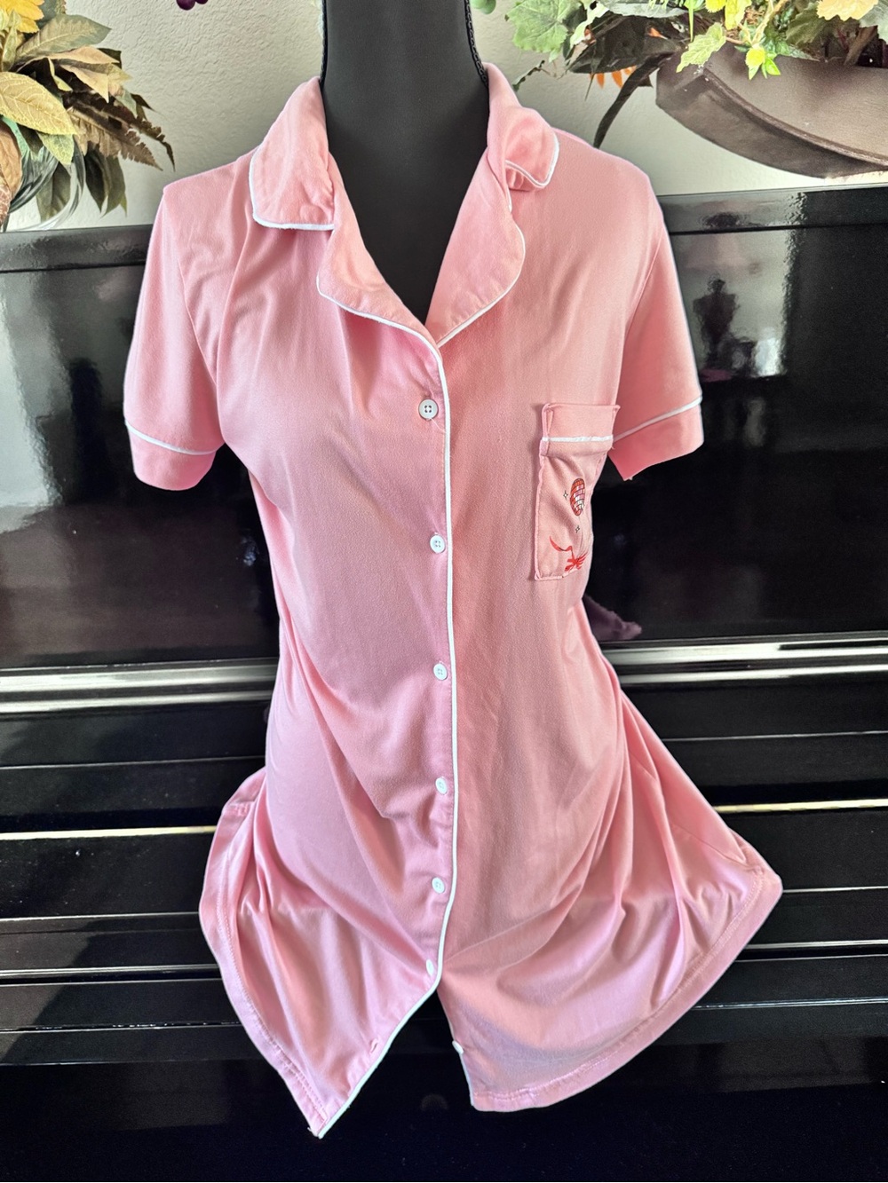 Pink Short-Sleeve Button-Front Women’s Pajama Top